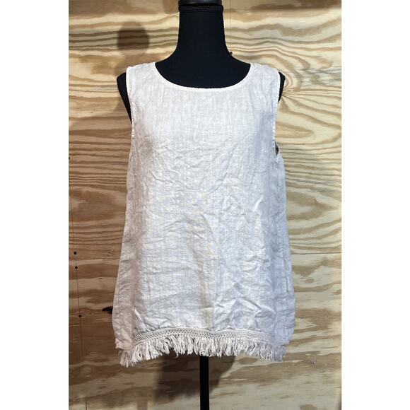 Valentina Naldi 100% Linen Tank Top Tunic Beige Womens Large Boho Beachy Flowy - Picture 1 of 8